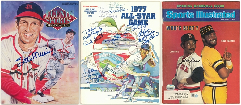 Lot of (3) Signed Magazines With 8 Total Signatures Including Musial, Stargell & Wilhelm (MLB Authenticated & Beckett)